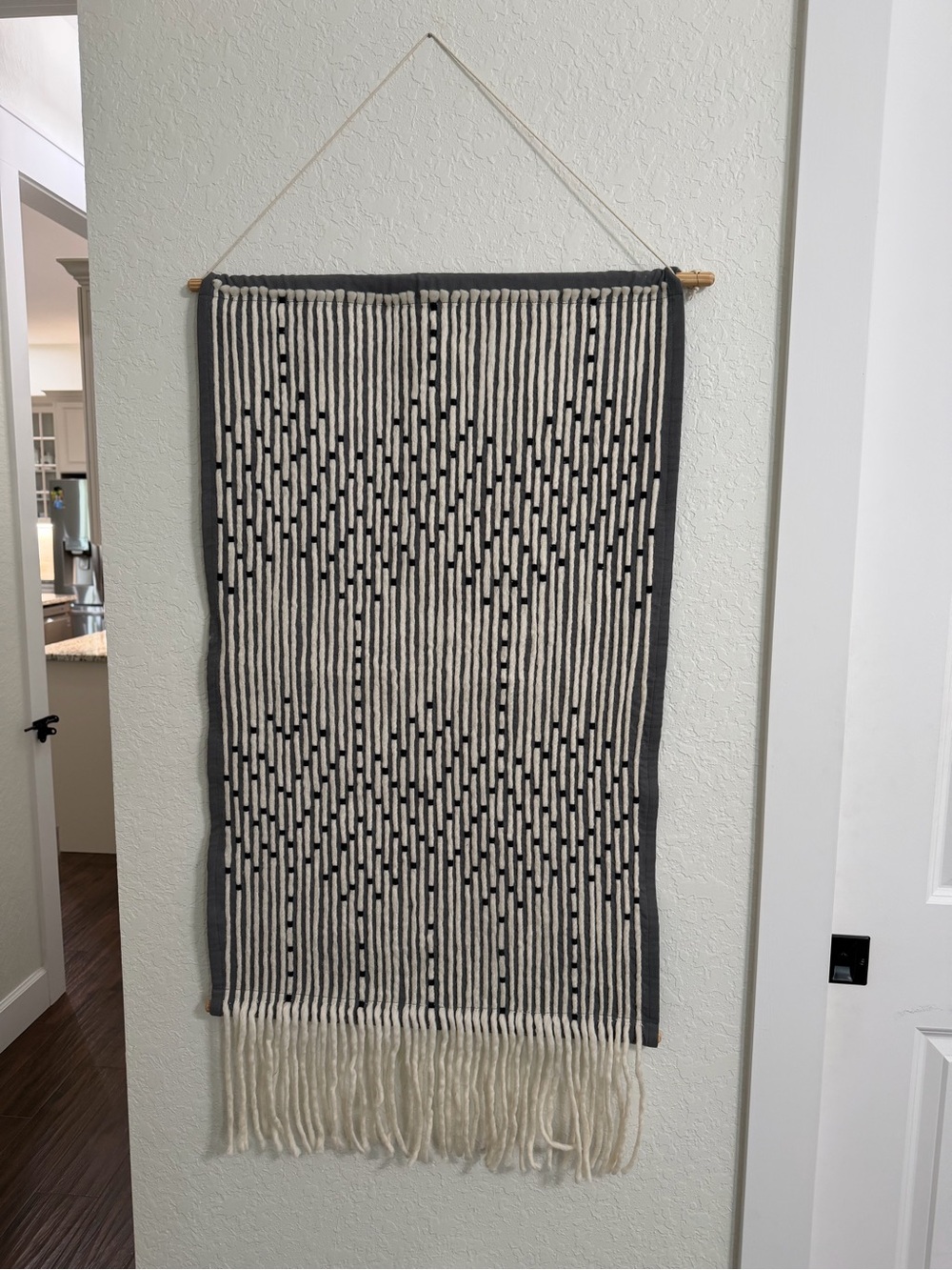 Pottery Barn Cream and Dark Gray Geometric Handwoven Wall Tapestry